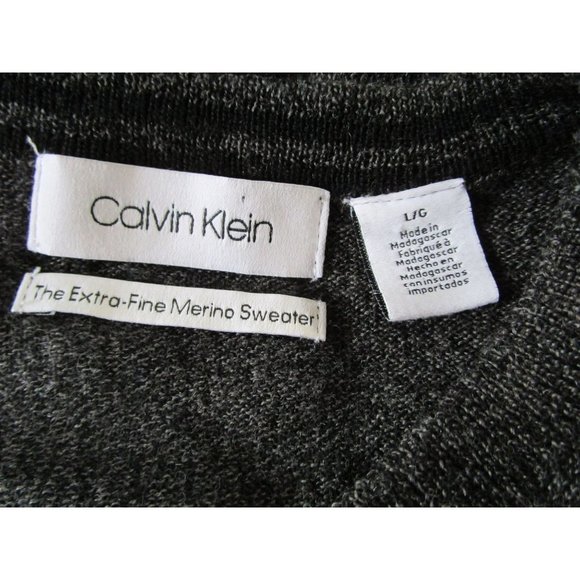 Calvin Klein Extra Fine Merino Sweater Heathered Charcoal V Neck Mens Large EUC - Picture 3 of 16